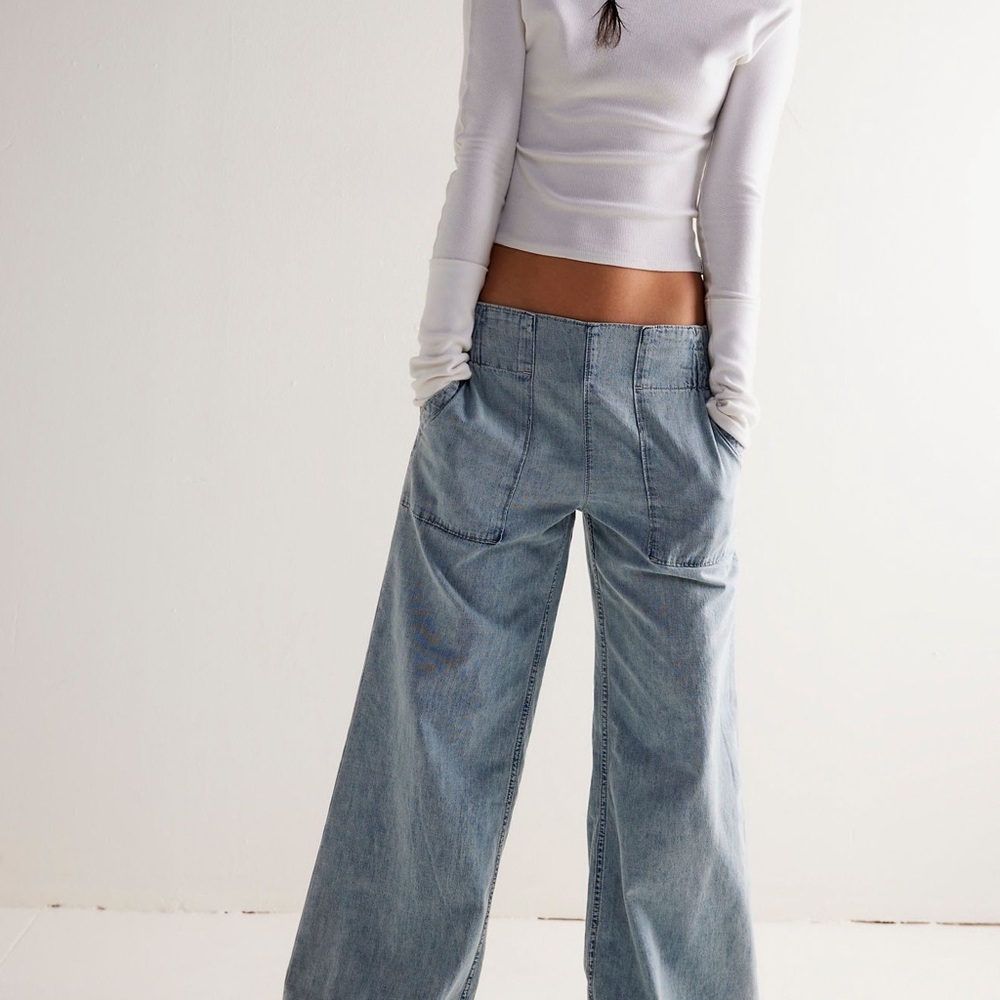 Free People Light Denim Wide-Leg Jeans